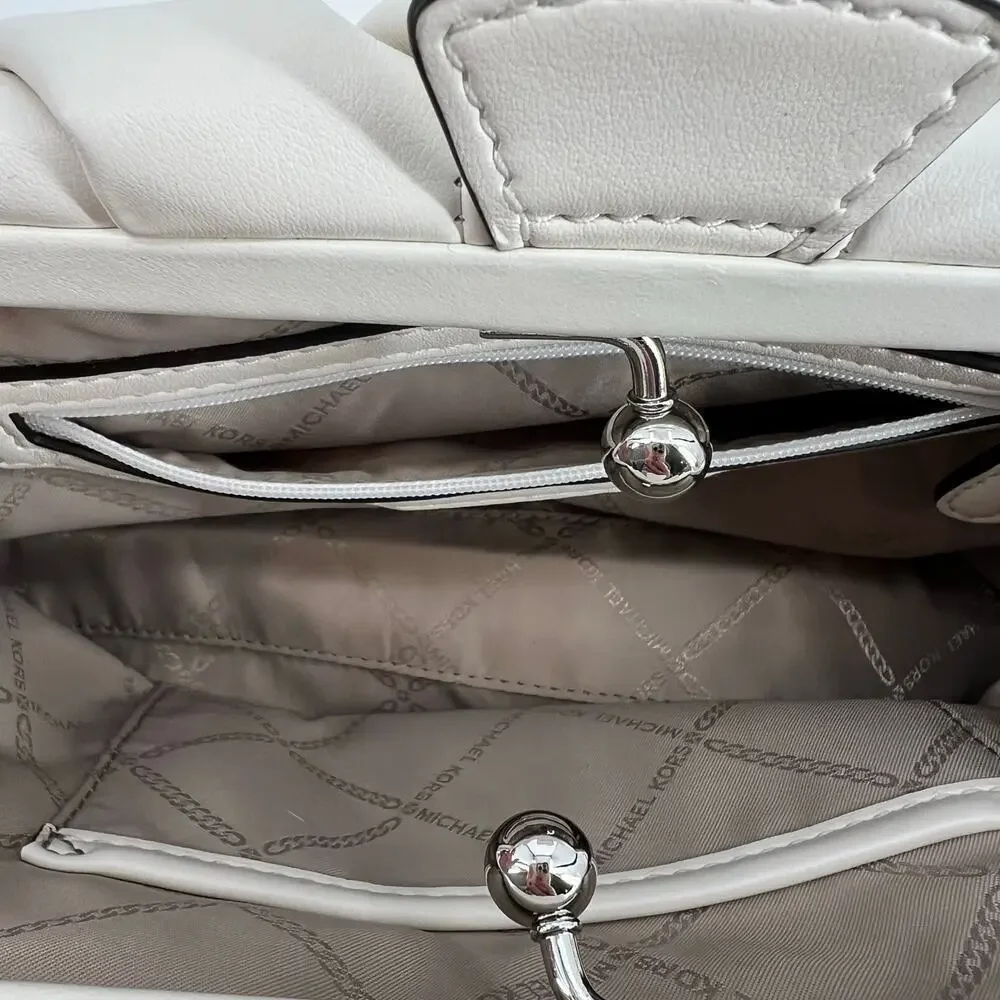 Michael Kors Nola Small Crossbody Bag white silver hardware clasp travel - Picture 7 of 9